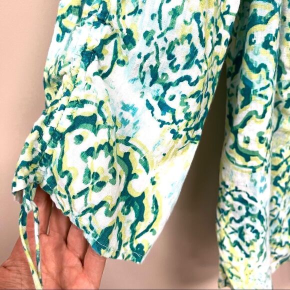 👠JMcollection linen button down bold print with cinched sleeves. Size 14 - Picture 5 of 9
